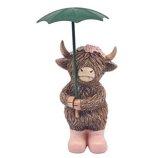 Highland Cow, Girl Holding Umbrella