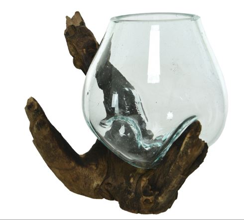 Small Glass bowl moulded onto piece of driftwood