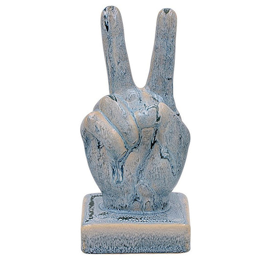 Peace Hand Blue Glazed