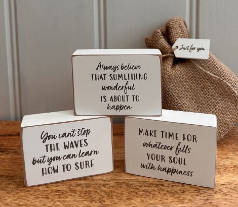 Gratitude Blocks - various wording, in hessian sack with wooden tag