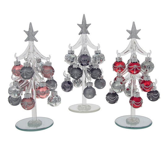 Glass Christmas tree and baubles - Grey Blush  Lg