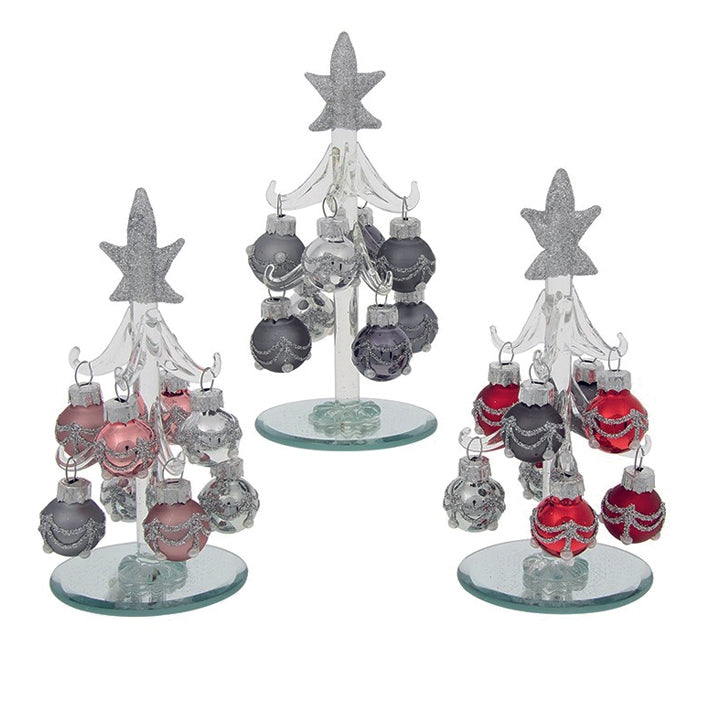 Glass Christmas tree and baubles - Grey Blush  Sm