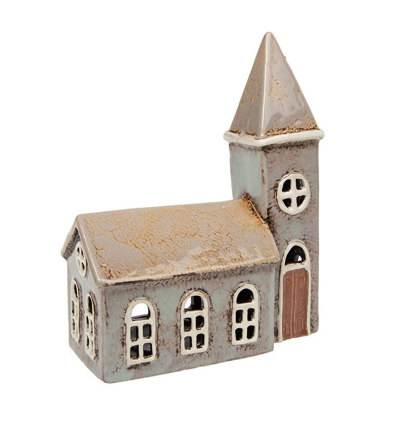 Village Pottery Grey Large Church Tealight Holder