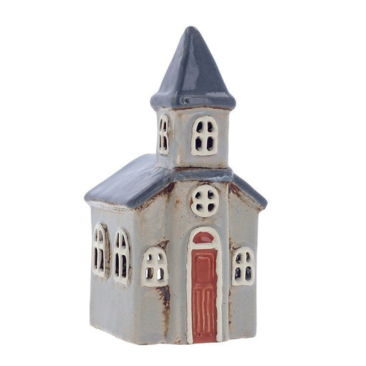 Village Pottery Grey Small Church Tealight Holder