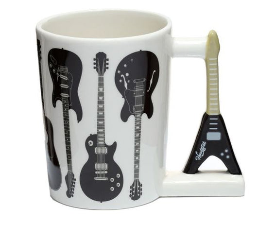 Boxed ceramic mug with guitar shaped handle