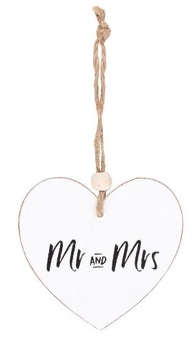 Wooden hanging heart plaque - Mr and Mrs