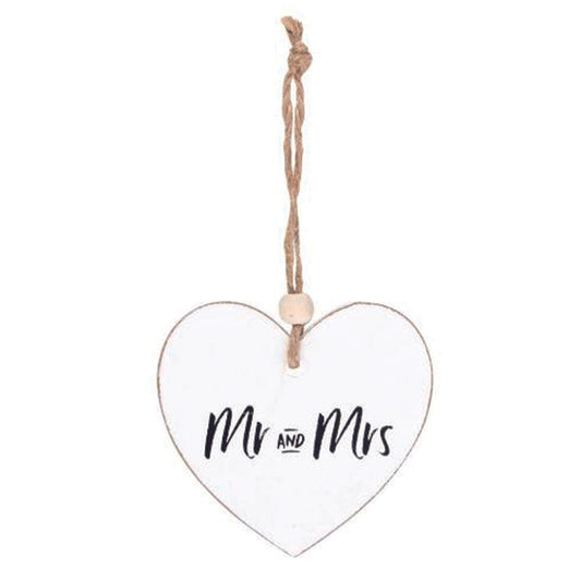 Wooden hanging heart  - Mr and Mrs