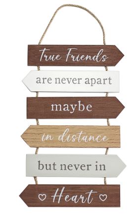 Wooden hanging slatted plaque - True Friends Are Never Apart...