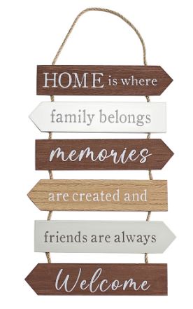 Wooden hanging slatted plaque - Home is where family belongs ...
