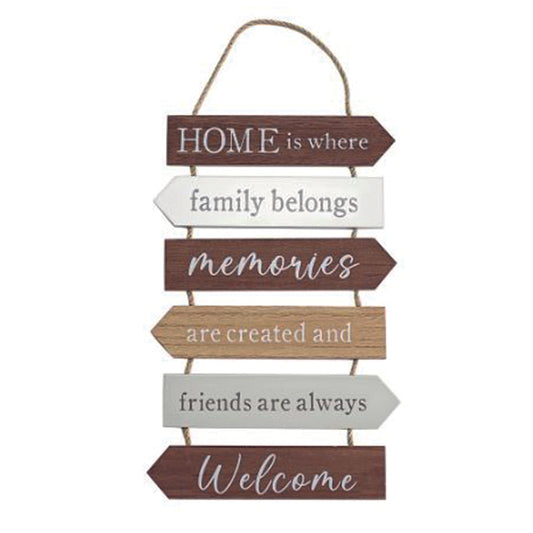 Wooden hanging slatted plaque - HOME is where family belongs ...