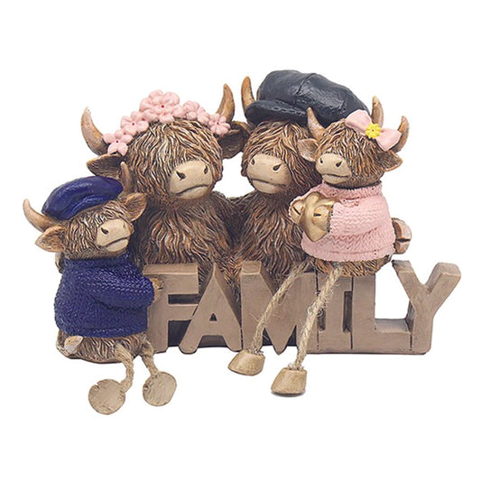 Happy Highland Cow Ornament - Family holding word FAMILY