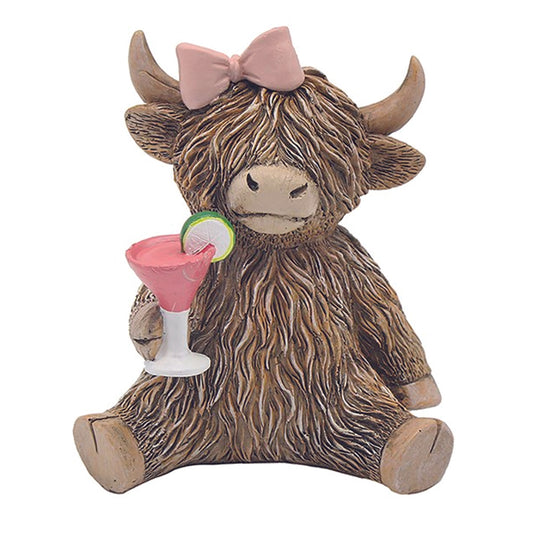 Happy Highland Cow Sat With a Cocktail for Happy Hour