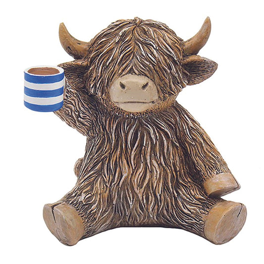 Happy Highland Cow Sat With a Cuppa Ornament