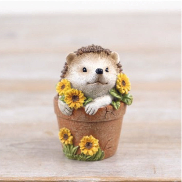 Hedgehog in a Plat Pot with Yellow Flowers Ornament