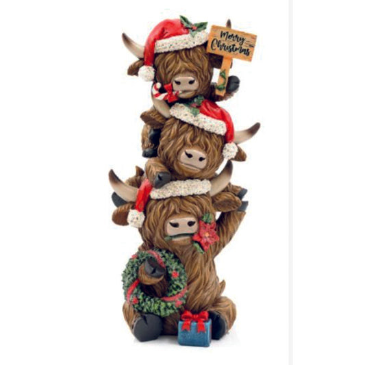 Christmas Highland Cows in a stack