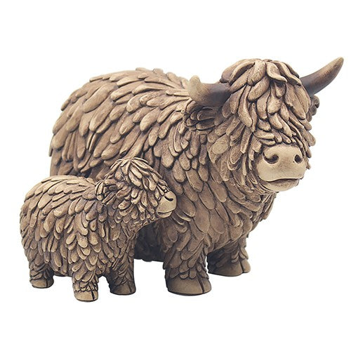 Hughie the Highland Cow and Calf, small, standing ornament