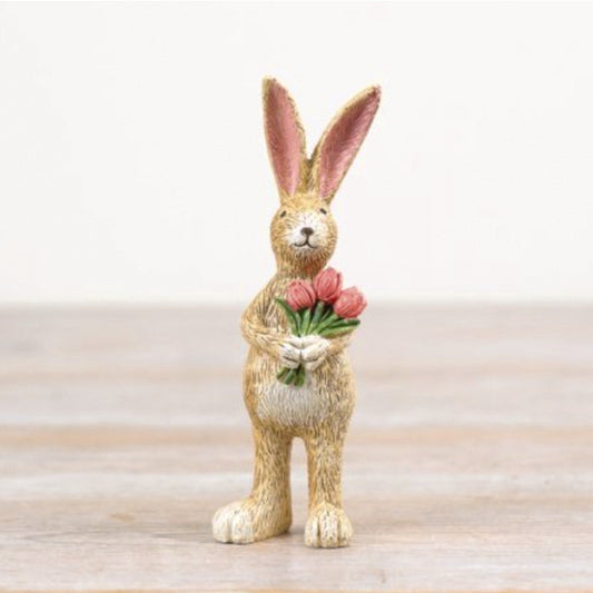 Jasper the Rabbit ornament holding a bunch of Tulips