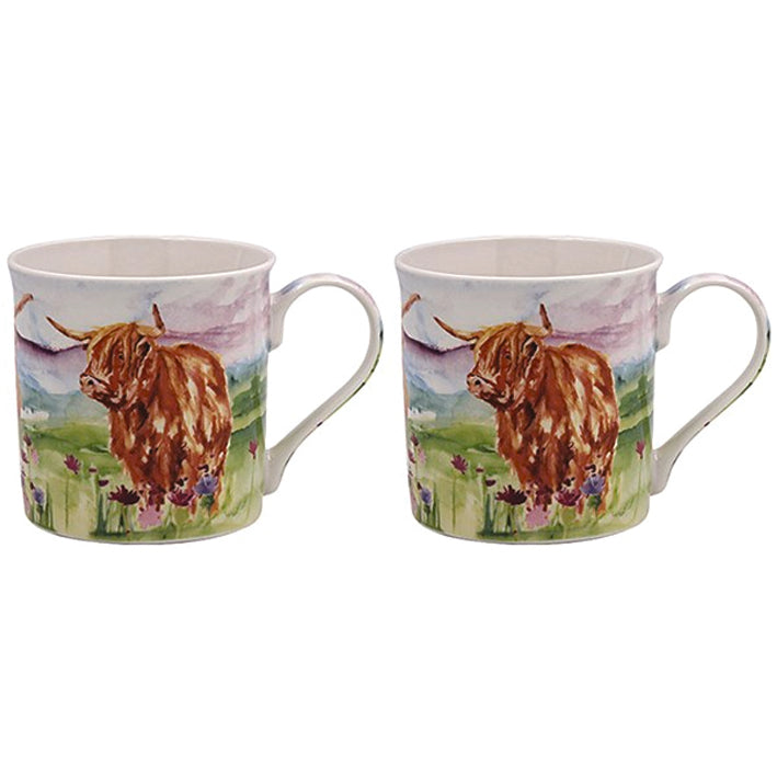 Fine China Mug -Jennifer Rose Highland Cow Set of 2 Mugs