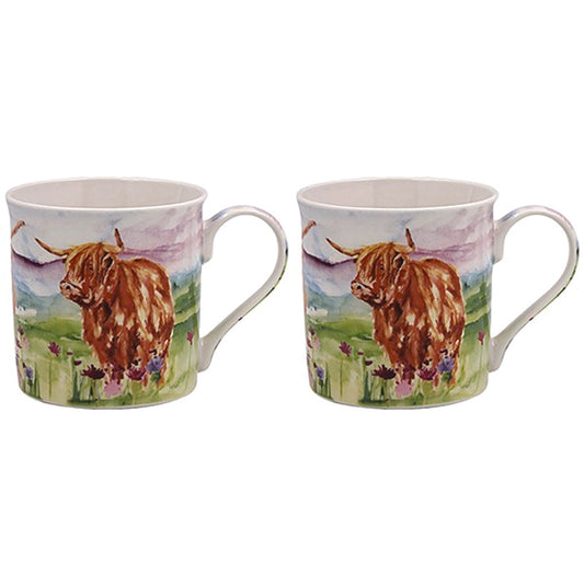 Fine China Mug -Jennifer Rose Highland Cow Set of 2 Mugs