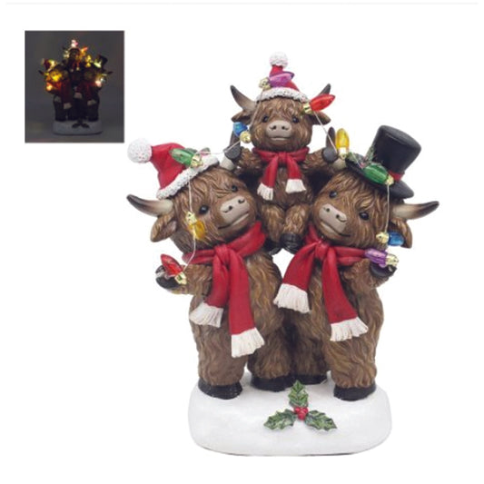 Highland Cow Family with LED Christmas Christmas Lights