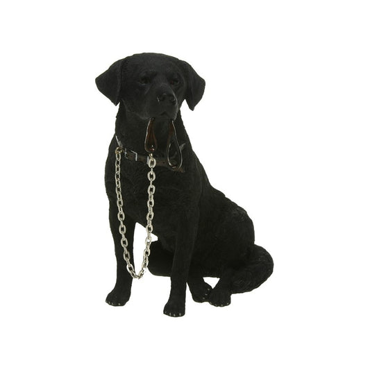 Labrador, black sitting with lead Dog ornament