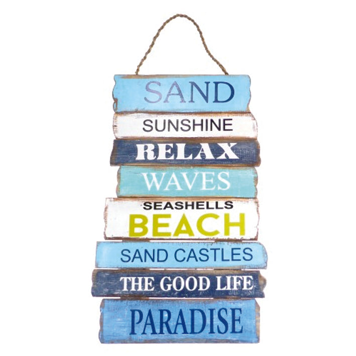 Lg Wooden Plaque - Beach Life Words - Sand, Sunshine, Relax...
