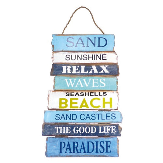 Lg Wooden Plaque - Beach Life Words - Sand, Sunshine, Relax...