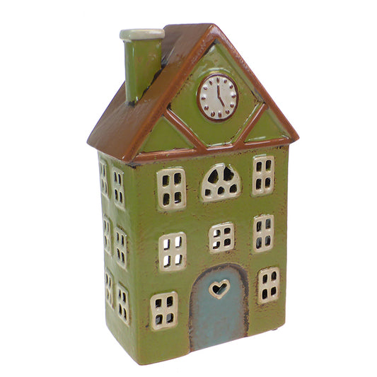 Large pottery green house with clock tealight