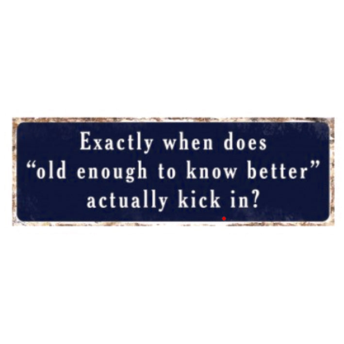 Lg Metal Sign - Exactly When Does Old Enough To Know Better Actually Kick In?