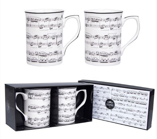 Boxed Pair of Mugs with sheet music design