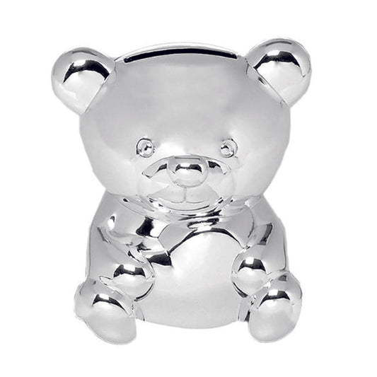 Money Box - Silver Teddy Bear, small