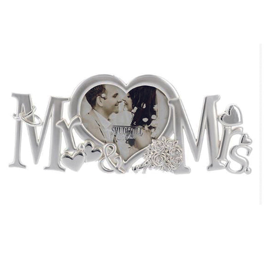 Photo Frame.  Silver Mr & Mrs around heart shaped picture frame