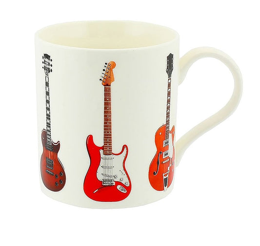 Boxed Mug, white with Electric Guitars Design