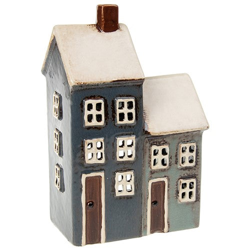 Village Pottery Navy and Grey Houses Tealight Holder