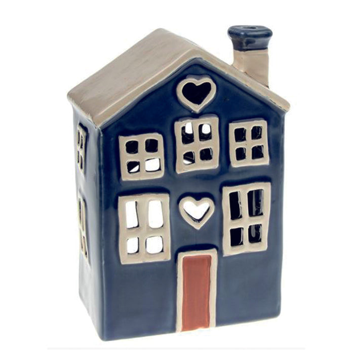 Village Pottery Navy Heart Single House Tealight holder