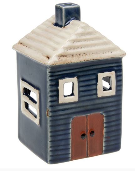 Village Pottery Navy Blue Ridged House Tealight Holder