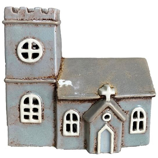 Village Pottery Grey Small Norman Church Tealight Holder