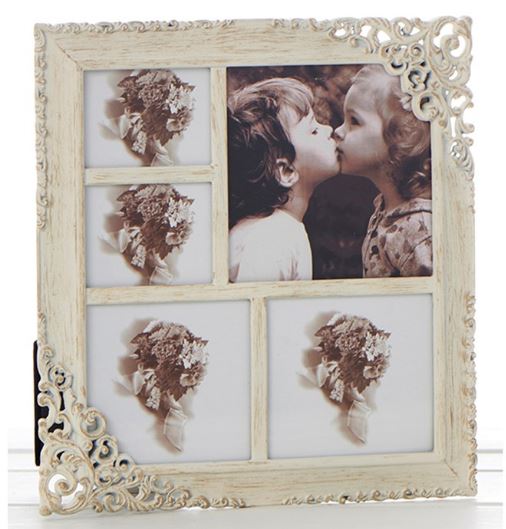 Photo Frame.  Old Cream Lace collage of 5 pictures