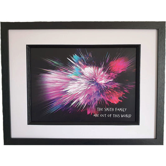 Framed Print.  Colour Explosion personalised - Family is Out of this World