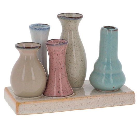 Petite Pottery 5 mini stem vases on a base