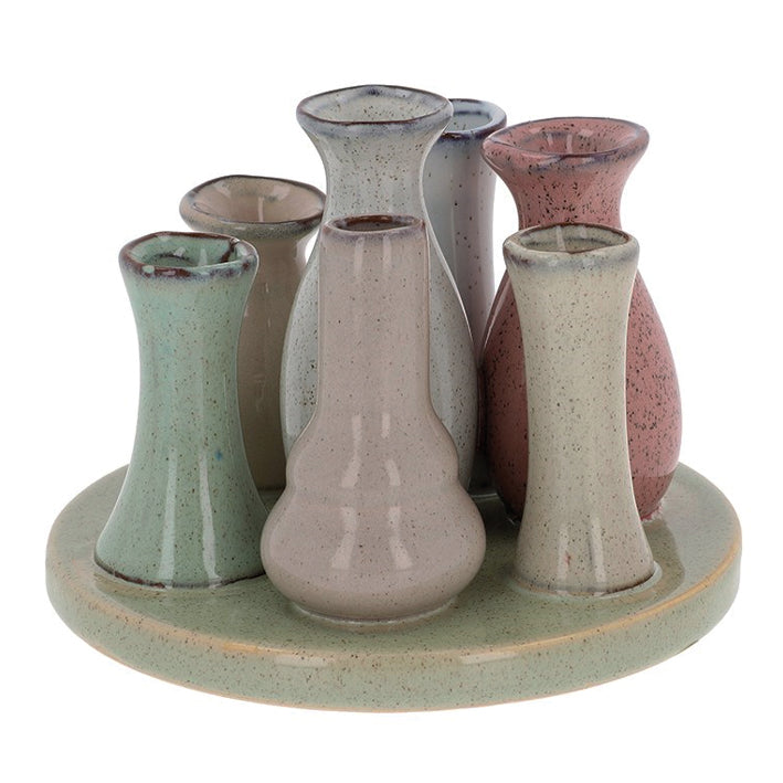 Petite Pottery 7 mini stem vases on a base