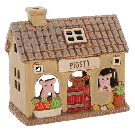 Village Pottery Farmyard Pig Sty Tealight Holder