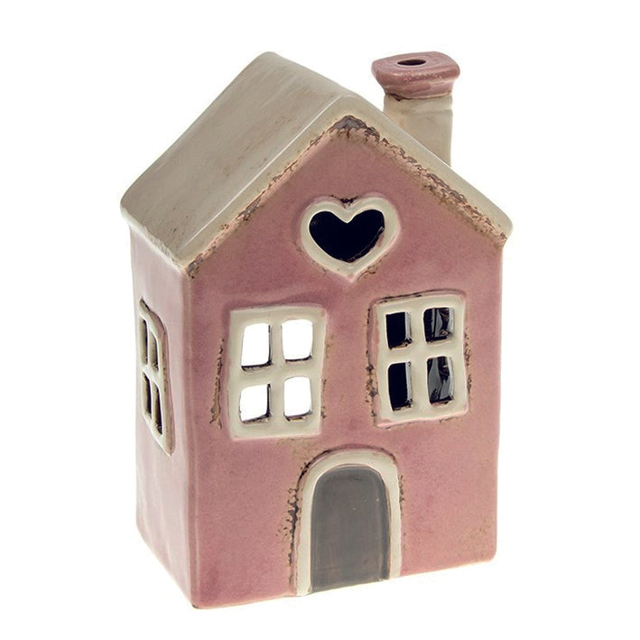 Village Pottery Pink heart House Tealight Holder