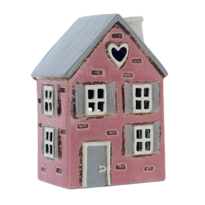 Village Pottery Pink Shutter House Tealight Holder