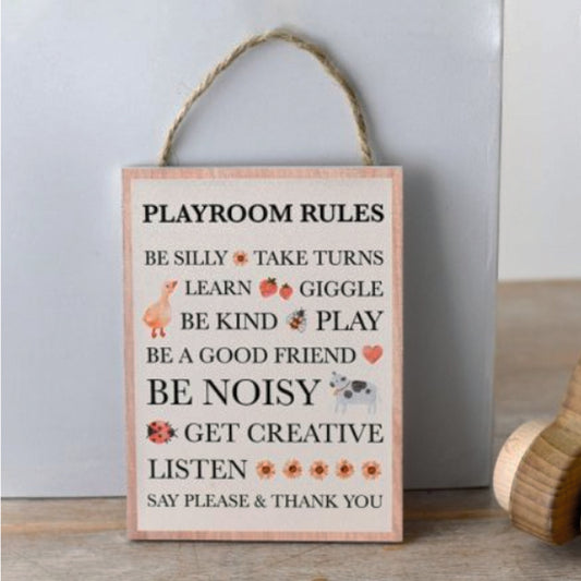 Large wooden sign - Playroom rules