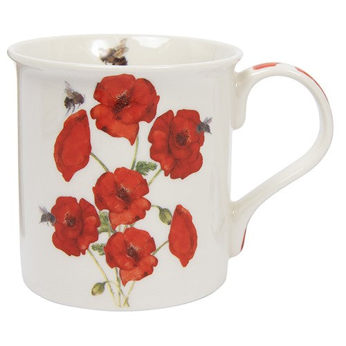 Boxed China Mug.  Bee-tanicla range with Poppies and Bees design