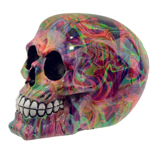 Rainbow Multicoloured Marble Skull Ornament