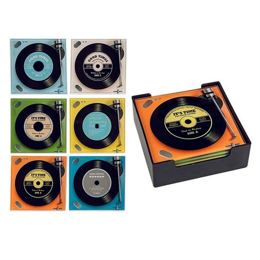 Square glass coasters - Record player set of 6