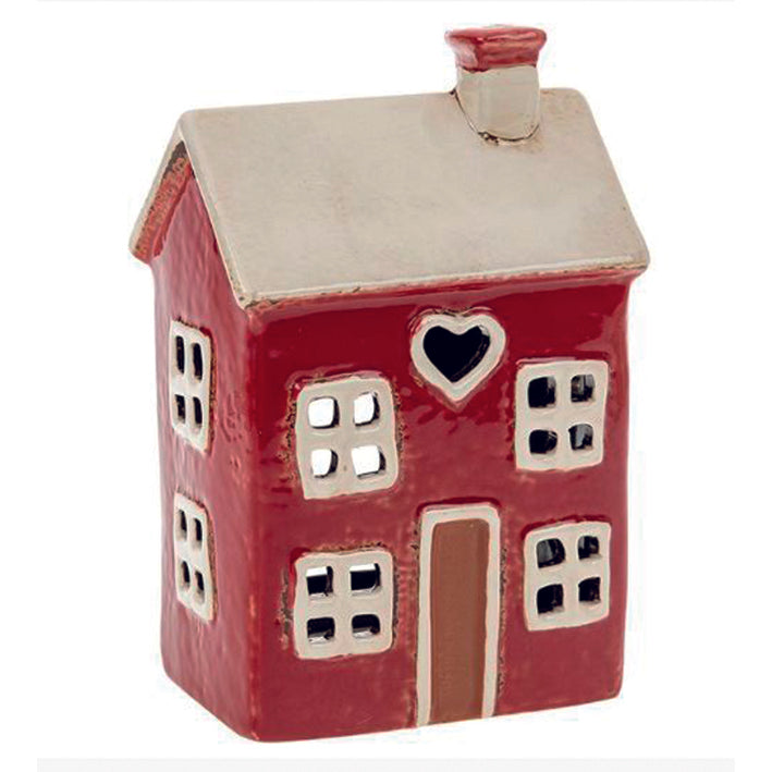 Village Pottery Red Heart House Tealight Holder