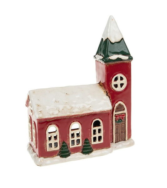 Village Pottery Red Large Church Tealight Holder